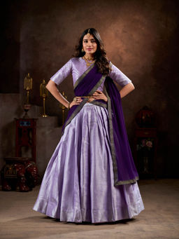 LooknBook Art - Lavender Jacquard Lehenga with Unstitched Choli and Dupatta (Set of 3)