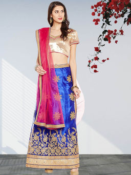 Chhabra 555 - Blue Net Zari Semi Stitched Lehenga with Unstitched Choli and Dupatta (Set of 3)