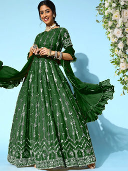 Chhabra 555 - Mirror Embellished Lehenga with Stitched Choli and Dupatta (Set of 3)