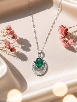 CARATIRO - 925 Sterling Silver Emerald Green Moissanite Pendant Necklace
