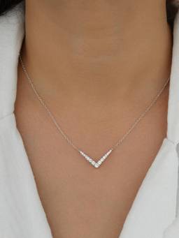 CARATIRO - White 925 Silver V Shape Pendant Necklace For Women