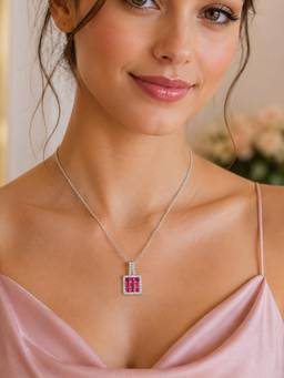 CARATIRO - Pink 925 Sterling Silver Red Ruby Diamond Pendant Necklace