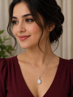 CARATIRO - White 925 Sterling Silver Pear Stone Shaped Necklace