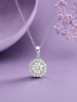CARATIRO - White Round Moissanite Diamond Halo Necklace In 925 Sterling Silver
