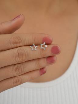 CARATIRO - White Round Diamond Sterling Silver Open Star Diamond Pendant Necklace