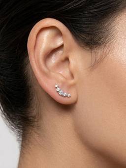 CARATIRO - White 925 Silver Round Diamond Graduation Climber Earrings