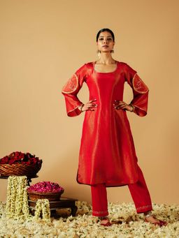 Tangerine by ASFA - Red Kurta With Pant (Set of 2)