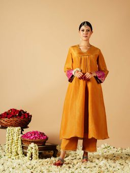 Tangerine by ASFA - Mustard Anarkali Kurta With Palazzo (Set of 2)