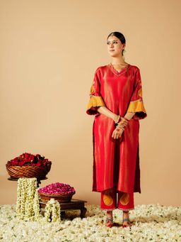 Tangerine by ASFA - Red Kurta With Pant (Set of 2)