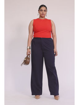 FREAKINS - Modern Navy Curve Textured Korean Pants