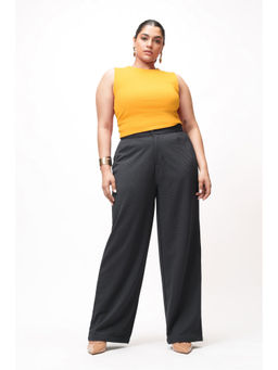 FREAKINS - Bold Black Curve Textured Korean Pants