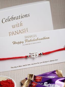 PANASH - Men Silver-Toned Letter ? Handcrafted Rakhi With Chocolate & Roli Chawal