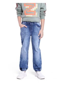 RARE ONES - Kids Fox Light Blue Cotton Solid Slim Fit Denim Joggers