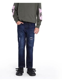 RARE ONES - Kids Glor Navy Blue Solid Slim Fit Denim Jeans