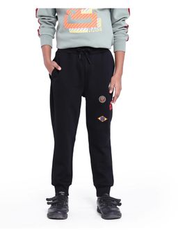 RARE ONES - Kids Karo Black Cotton Poly Drawstring Applique Joggers