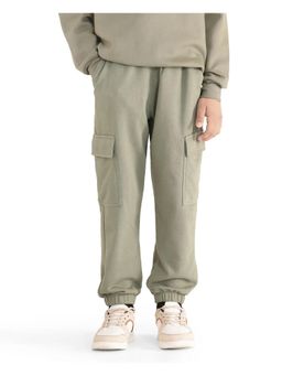 RARE ONES - Kids Taro Dusky Green Cotton Poly Solid Joggers