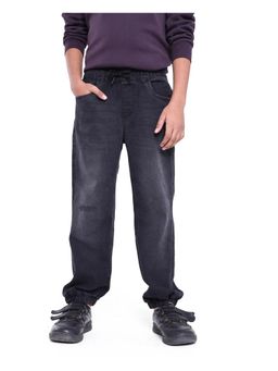 RARE ONES - Kids Yugi Black Cotton Solid Slim Fit Denim Joggers