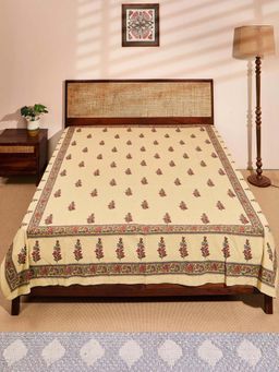 Fabindia - Beige Cotton Printed Bed Cover (Single)