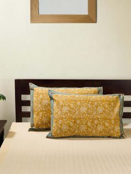 Fabindia - Yellow Cotton Printed Pillow Cover