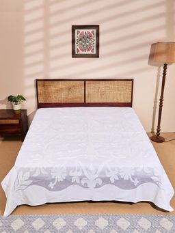 Fabindia - White Cotton Embroidered Bed Cover (Double)