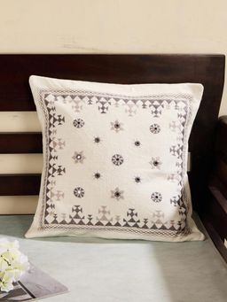 Fabindia - White Cotton Siyah Embroidered Cushion Cover