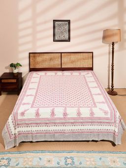 Fabindia - Pink Cotton Printed Bed Cover