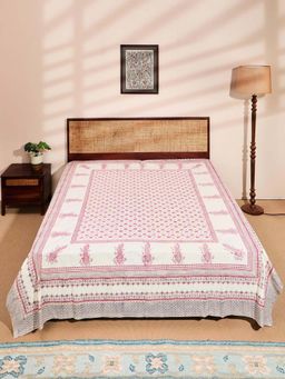 Fabindia - Pink Cotton Printed Bed Cover (Single)