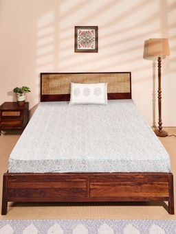 Fabindia - Blue Cotton Printed Bedsheet with Pillow Cover (Single)