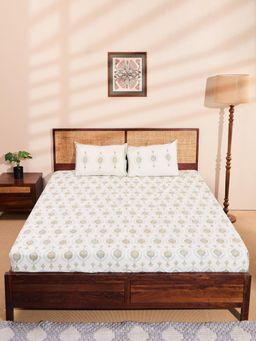 Fabindia - Blue Cotton Printed Bedsheet with Pillow Cover