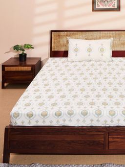 Fabindia - Blue Cotton Printed Bedsheet with Pillow Cover (Single)