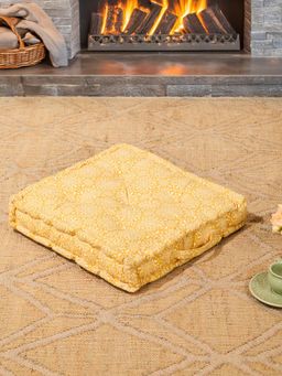 Fabindia - Yellow Cotton Printed Cushion