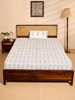 Fabindia - Blue Cotton Printed Single Bedsheet with Pillow Cover (Single)