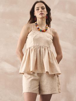 InWeave - Pale Beige Linen Strappy Top with Shorts Set