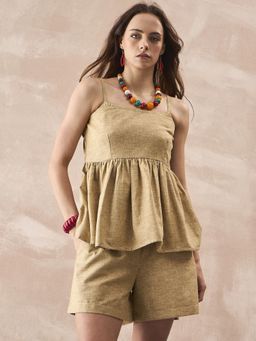 InWeave - Dull Khaki Linen Strappy Top with Shorts Set