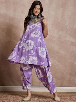 InWeave - Lavender Floral Strappy Kurta with Salwar