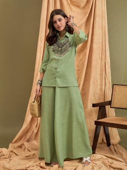 InWeave - Light Green Linen Shirt with Skirt