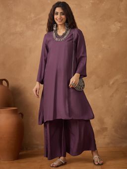 InWeave - Dusty Mauve Long Full Sleeve Kurta with Palazzo