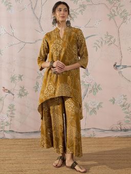 InWeave - Dark Yellow Rose Leaf Mandarin Kurta with Palazzo
