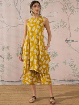 InWeave - Honey Yellow Beige Round Neck Kurta with Palazzo