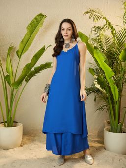InWeave - Ink Blue Button Strappy Kurta with Palazzo