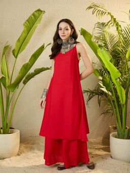 InWeave - Red Button Strappy Kurta with Palazzo