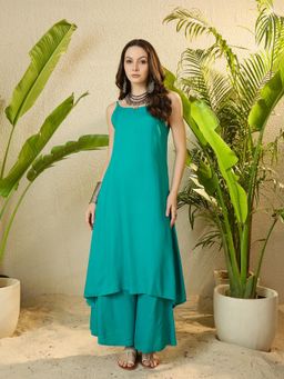 InWeave - Teal Button Strappy Kurta with Palazzo