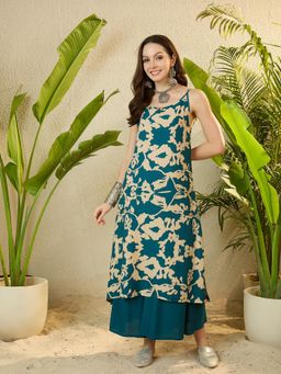 InWeave - Teal Button Strappy Kurta with Palazzo