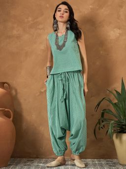 InWeave - Green Small Checks Top with Harem Pant