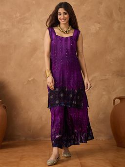 InWeave - Dark Purple Tie & Dye Sweetheart Kurta with Palazzo