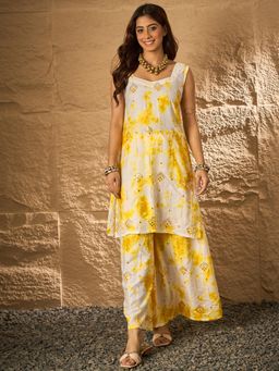 InWeave - Yellow White Tie & Dye Sweetheart Kurta with Palazzo