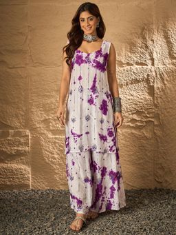 InWeave - Purple White Tie & Dye Sweetheart Kurta with Palazzo