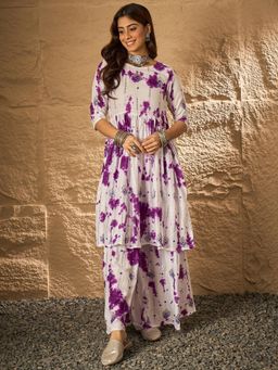 InWeave - Purple White Tie & Dye Anarkali Kurta with Palazzo