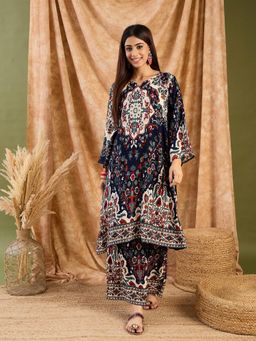 InWeave - Cream V Neck Long Sleeve Kurta with Palazzo