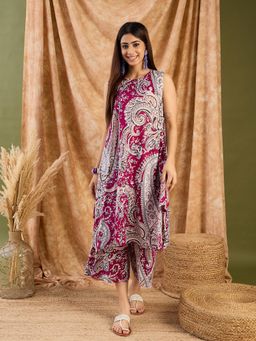 InWeave - Wine Paisley Round Neck Kurta with Palazzo